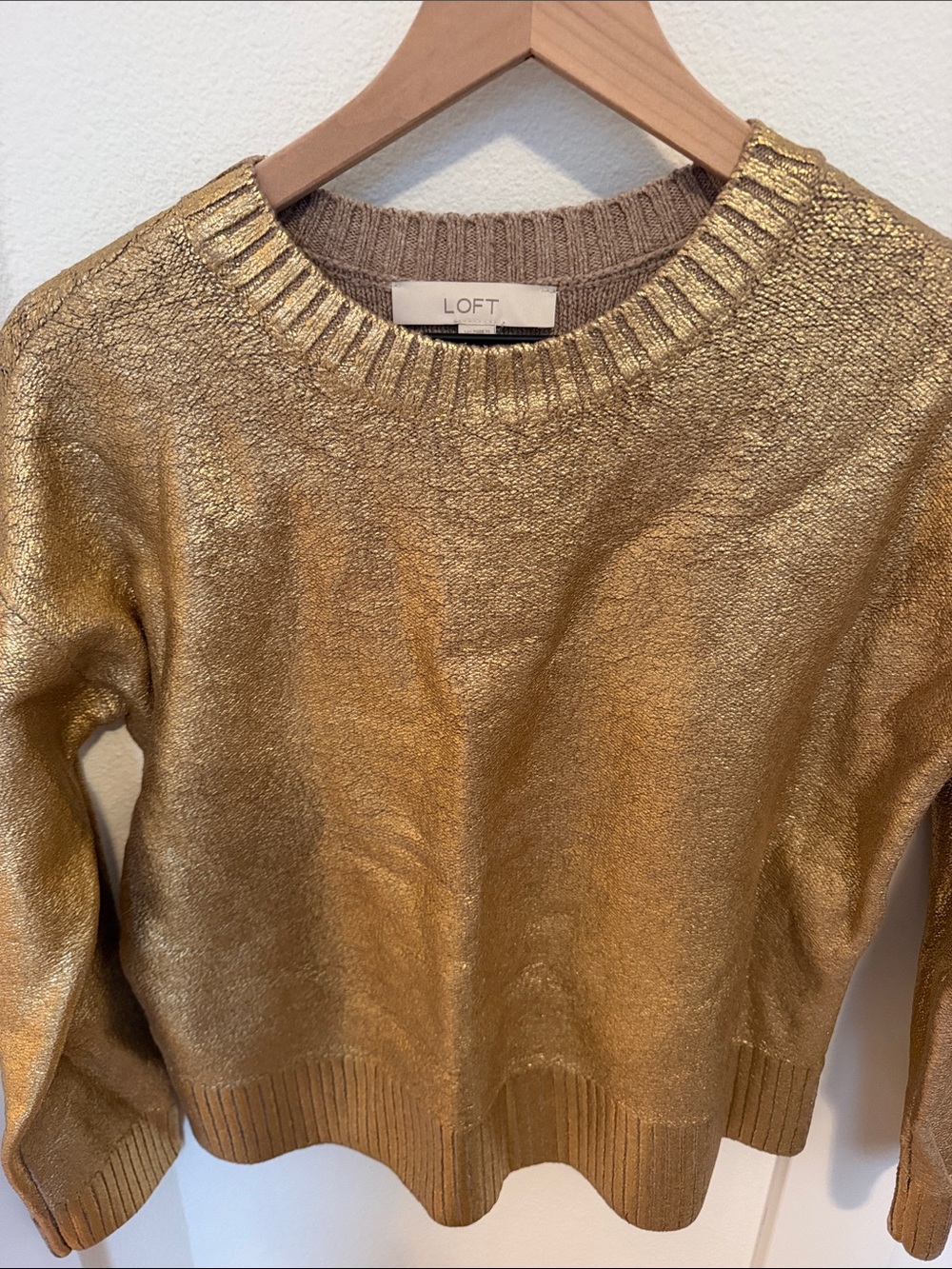 LOFT Metallic Gold Scoopneck Crew Sweater